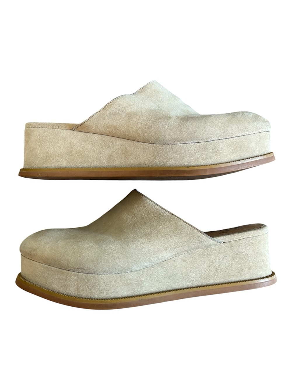 Jeffrey Campbell Suede Platform Mule Clog Slides Shoes Beige Elevated Basics